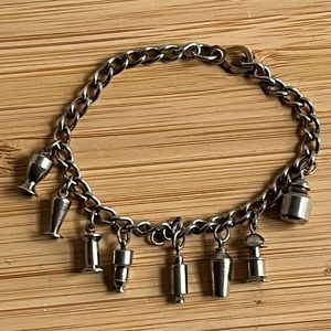 VTG 1950s MCM Enco Silver Tone Charm Bracelet 8 Charms